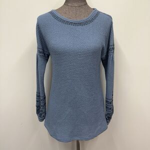 Sundance Lila Blue Waffle Knit Embroidered Sweater Balloon Sleeve Size S